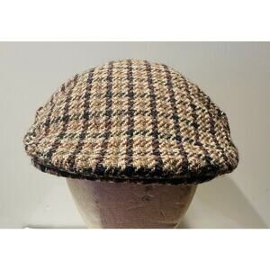 Pitlochry Tweed Herringbone Plaid Wool Baker Boy Hat Size Medium Vtg Golf